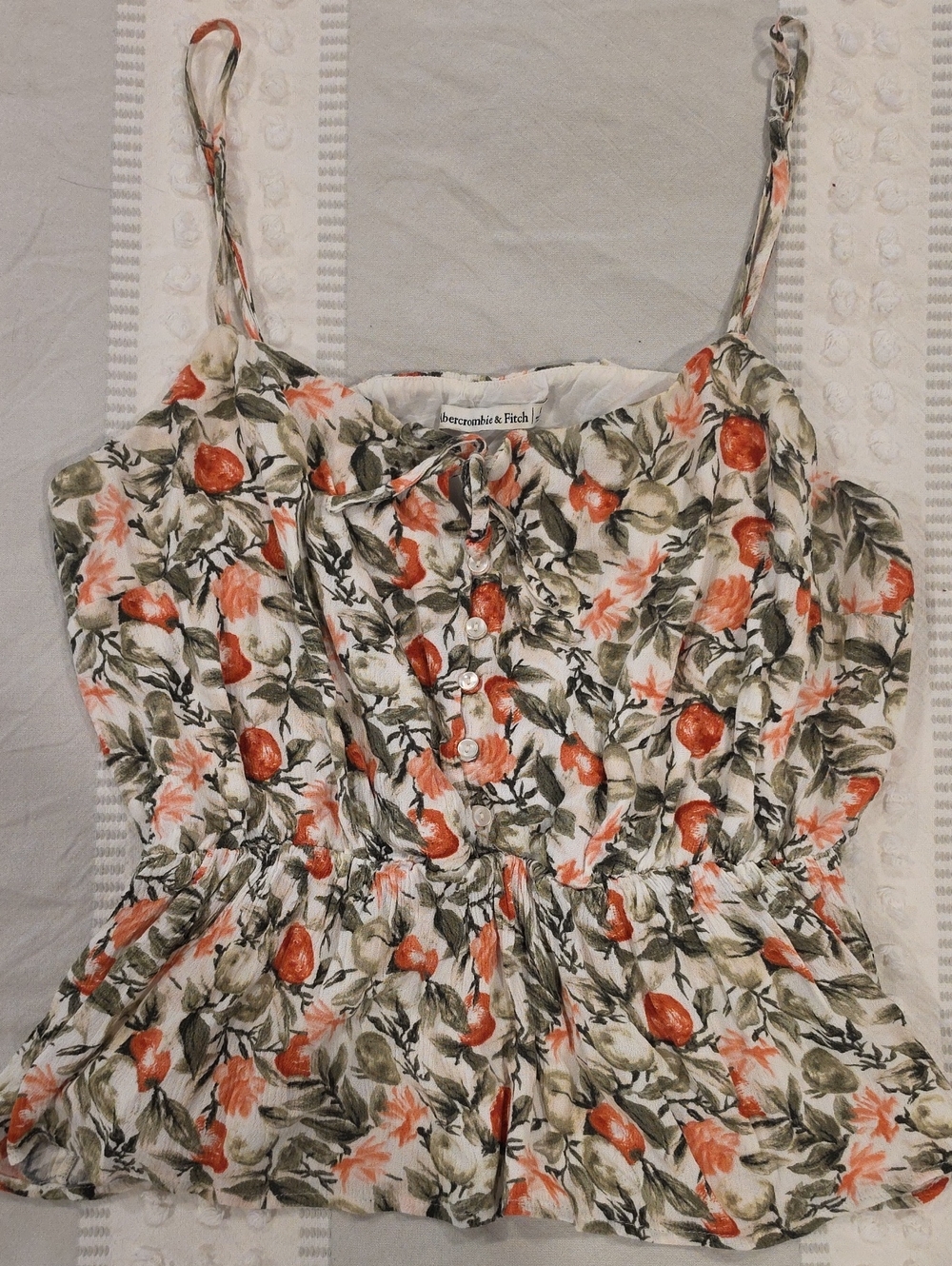 Abercrombie & Fitch White Floral Print Tie-Front Camisole with Coral Accents